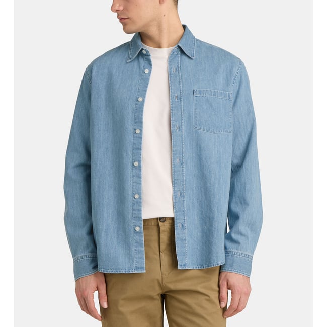 Chemise droite nirnim en coton denim bleu jean délavé <span itemprop=