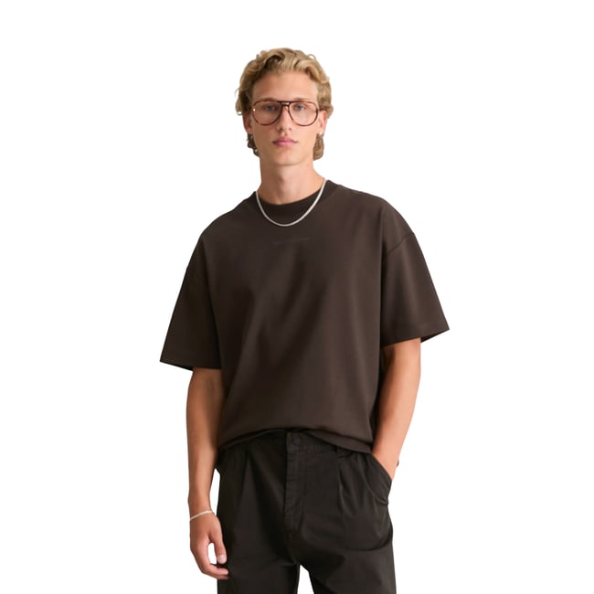 T-shirt ample en jersey interlock épais marron foncé <span itemprop=