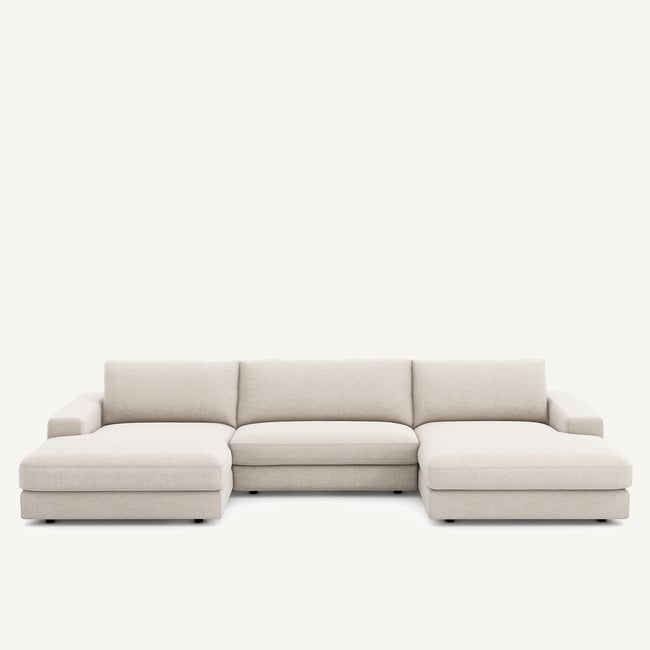 Canapé panoramique 5 places, en toile chinée, SKANDER Couleur ivoire <span itemprop=