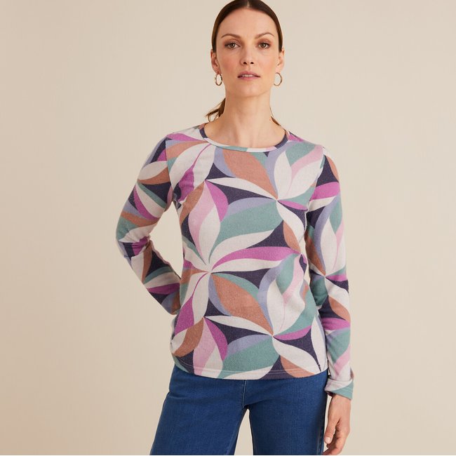 Gemustertes Shirt aus weich angerautem Thermo-Material blättermuster <span itemprop=