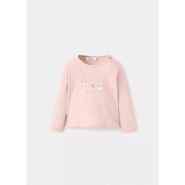 T-shirt coton détail imprimé rose <span itemprop=