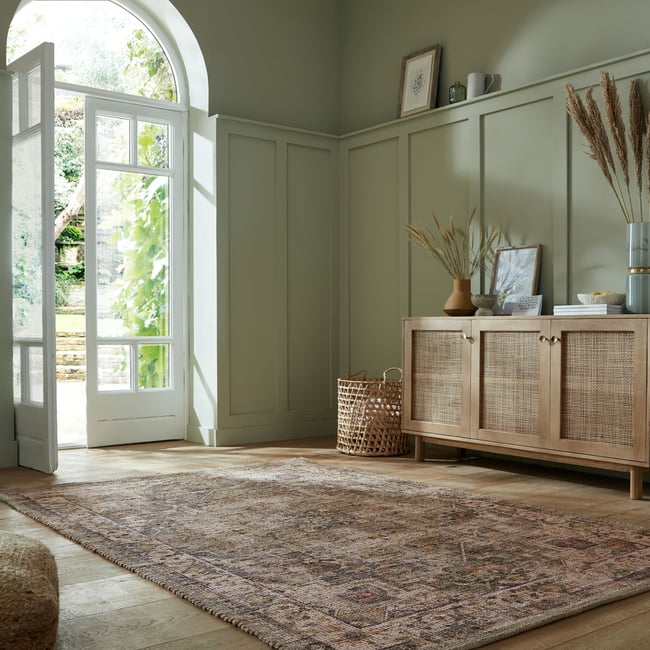 Tapis vintage en jute SELENA Couleur vert <span itemprop=