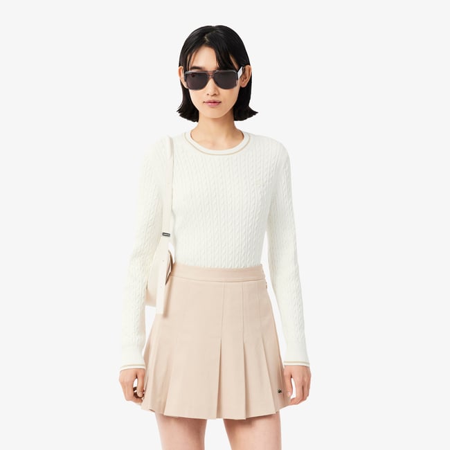 Pull maille torsadée détails rayés blanc-70v <span itemprop=