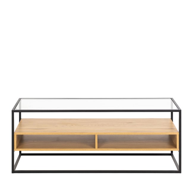 Meuble TV en verre, bois et métal L120cm- LUMA Couleur bois clair <span itemprop=