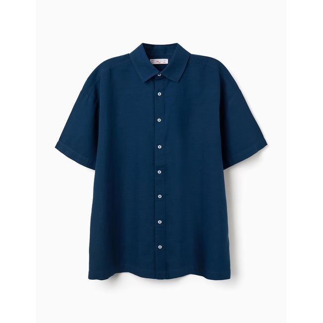 Chemise à manches courtes en coton You&Me bleu <span itemprop=