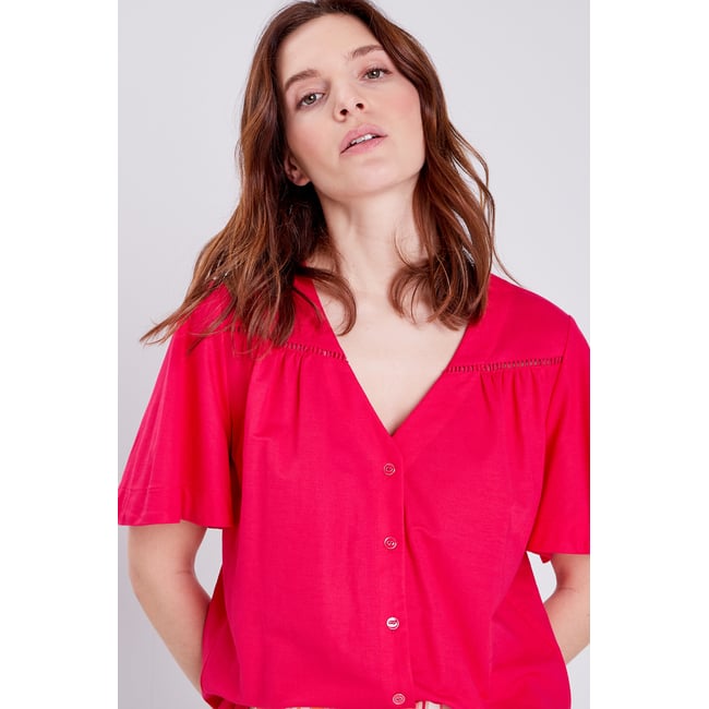Blouse manches courtes rose fushia <span itemprop=