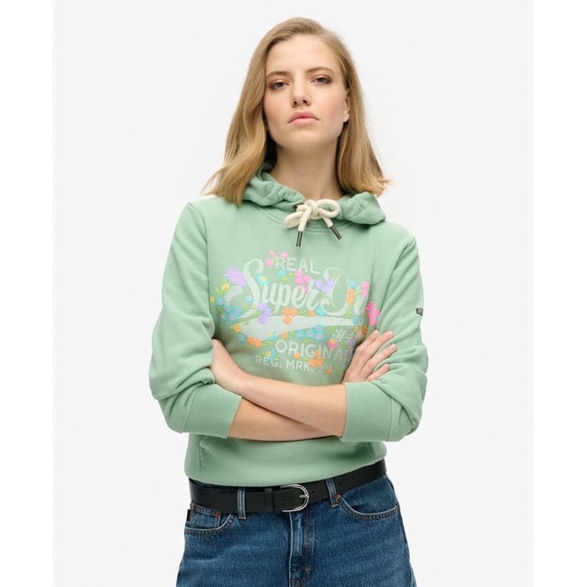 Sweat à capuche à fleurs Real Originals vert granite <span itemprop=