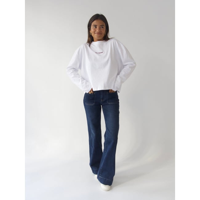 Jean stretch taille mi-haute CLAUDIA bleu brut <span itemprop=