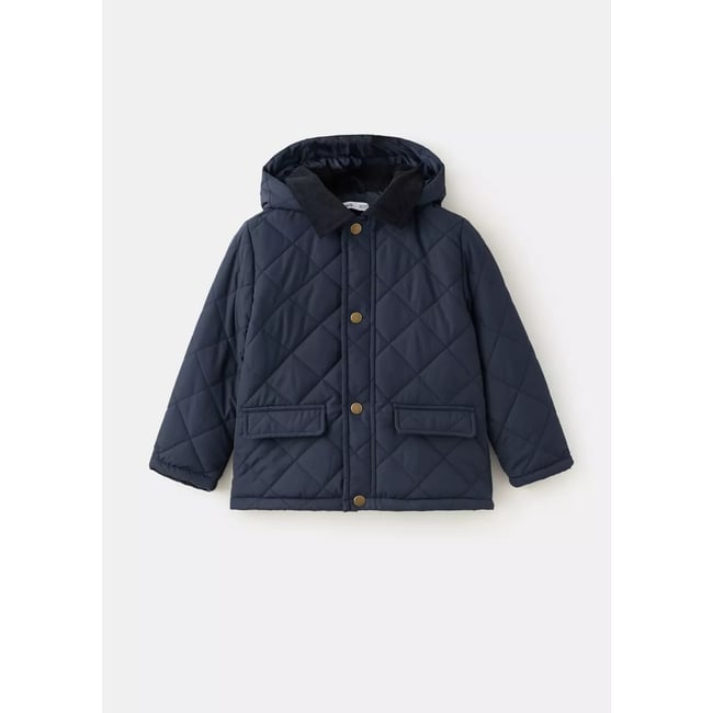 Quilted jacket with corduroy collar bleu marine <span itemprop=