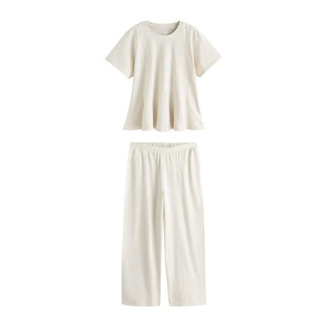 Pyjama manches courtes avec taille cintrée rayure neutre <span itemprop=