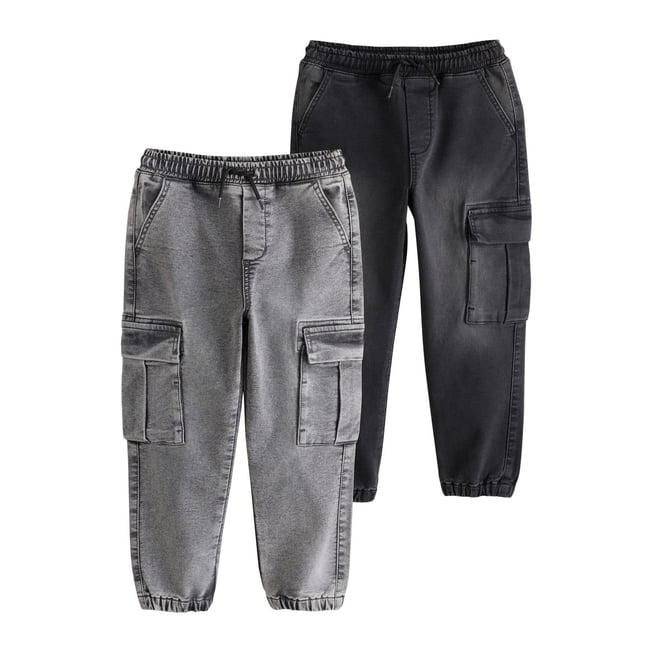 Jean cargo large taille élastique, lot de 2 noir/gris <span itemprop=