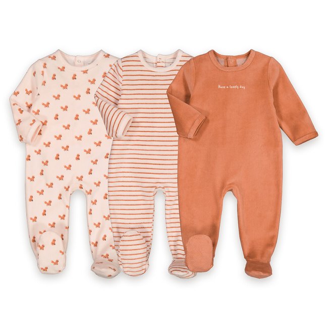 Lote de 3 pijamas em algodão rosa/castanho <span itemprop=