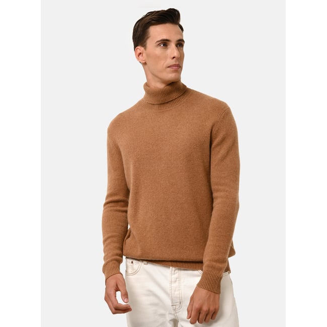 Pull Col Roulé 4 Fils Noisette Sacha marron clair <span itemprop=