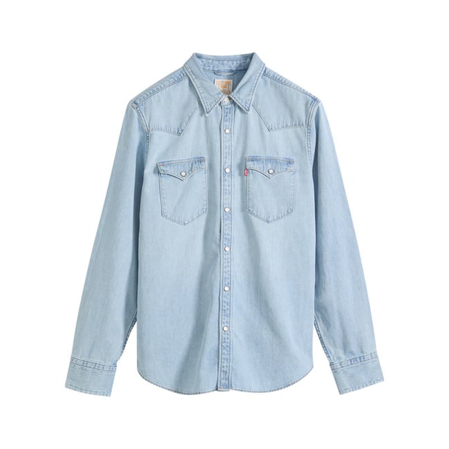 Chemise en coton stone à coupe droite pourvue d'un col à revers bleu clair <span itemprop=