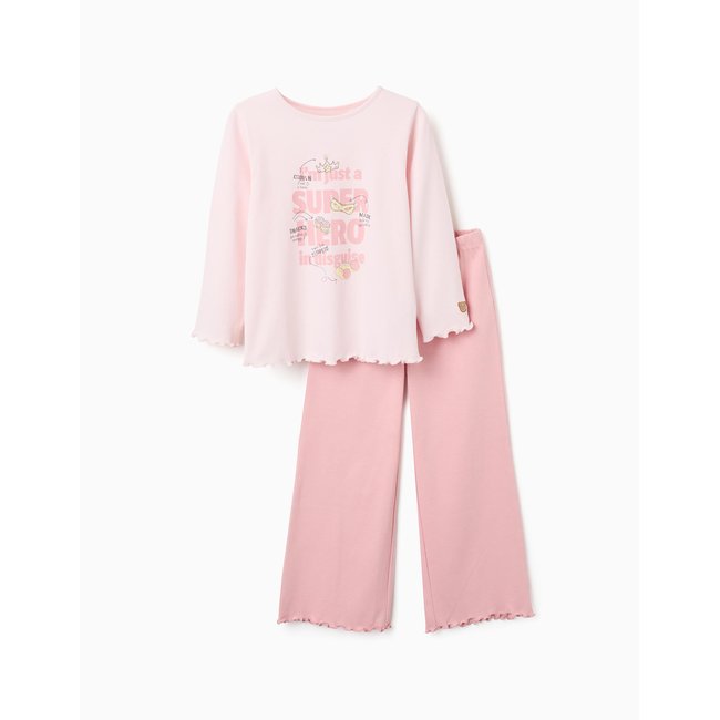 Pyjama en coton à manches longues et imprimé Superhero rose clair <span itemprop=