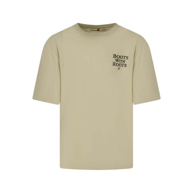 T-shirt en coton écru imprimé avec une coupe droite et des manches courtes beige <span itemprop=