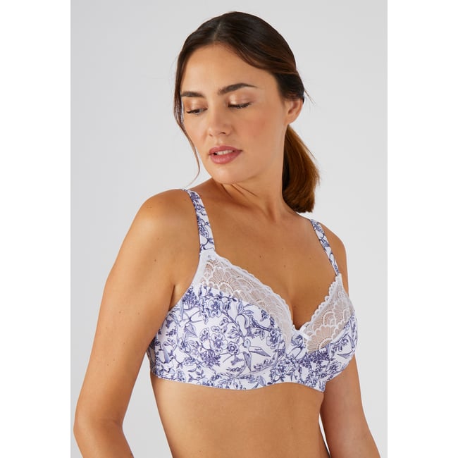 Soutien-gorge à armatures enveloppant bleu impr. oiseaux <span itemprop=