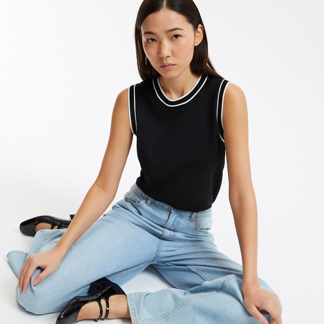Pull girocollo senza maniche in maglia fine nero LA REDOUTE COLLECTIONS
