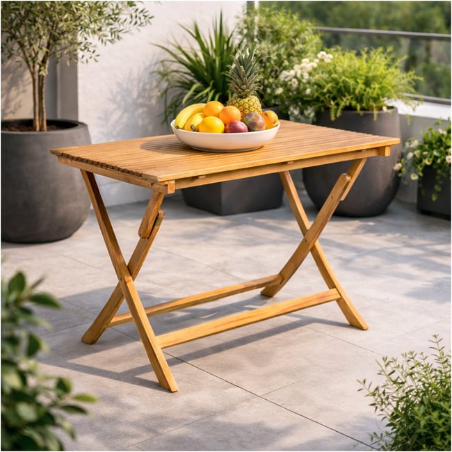 Table jardin pliante Janis naturel <span itemprop=