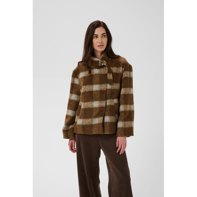 Veste marron brown check <span itemprop=