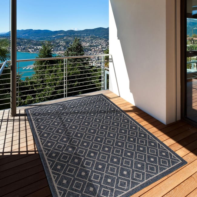 Tapis extérieur tissé kilim rectangle BABTA Couleur bleu <span itemprop=