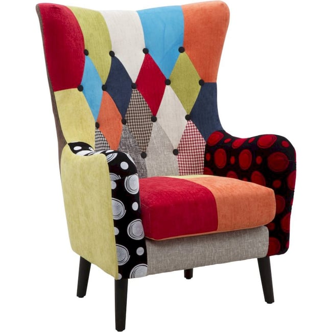 Fauteuil velours patchwork haut dossier INDUSTRIAL Couleur patchwork multicolore <span itemprop=