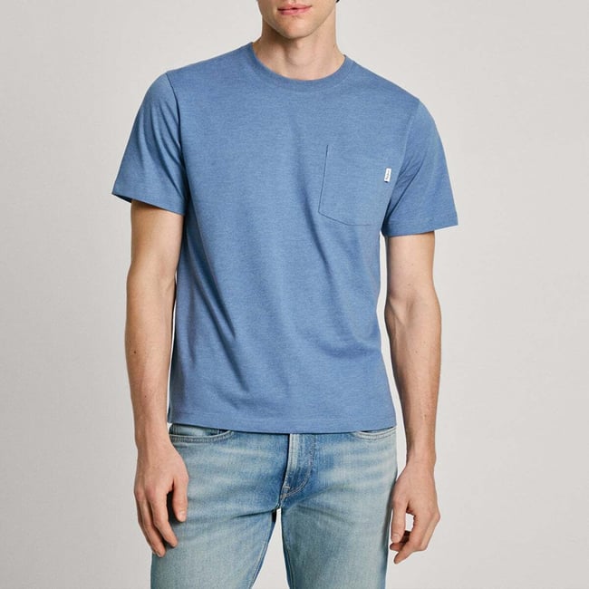 T-Shirt Coupe Regular Avec Poche Frontale bleu mer <span itemprop=