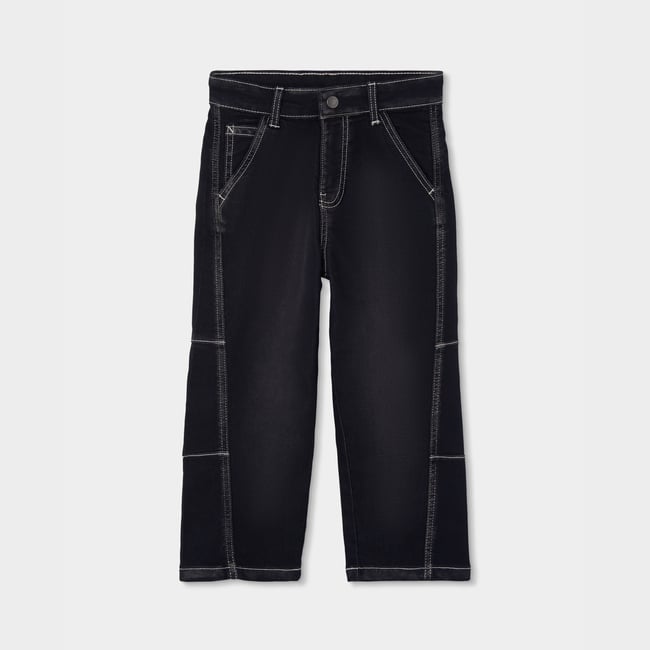 Pantalon denim garçon avec coutures noir <span itemprop=