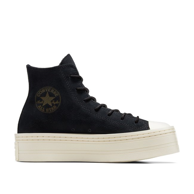 Modern Lift Hi Fashion Suede & Leather High Top Trainers, black, CONVERSE