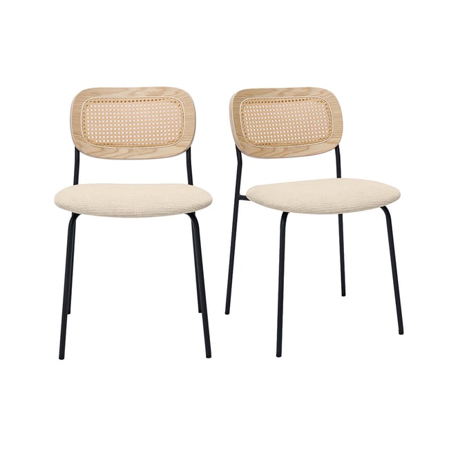 Chaises design en tissu effet velours texturé beige, métal noir et cannage rotin (lot de 2) MIRANDA Couleur beige <span itemprop=