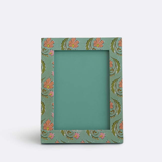 Cadre à poser, imprimé fleurs, 16,5 x 21,5 cm, INA vert eucalyptus <span itemprop=