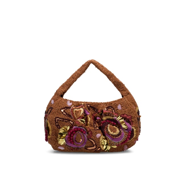 Pochette Avec Broderie Florale bordeaux <span itemprop=