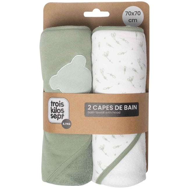 Lot de 2 capes de bain vert d'eau, blanc <span itemprop=
