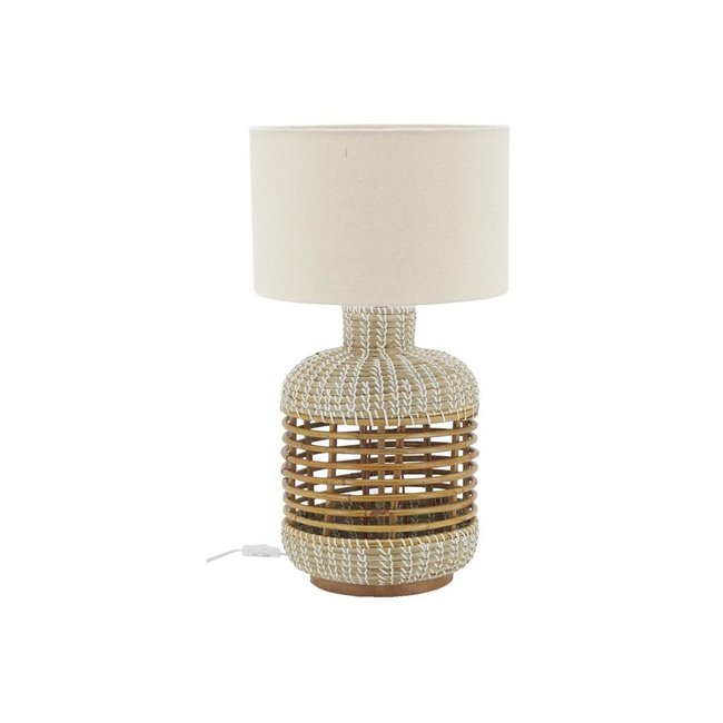 Lampe à pied en jonc et rotin naturel et blanc Couleur multicolour <span itemprop=