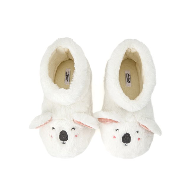 Chaussons chauds à enfiler peluche koala ecru <span itemprop=