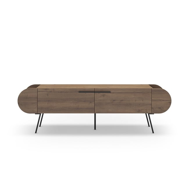 Meuble TV 2 portes avec pieds en métal L194,5 cm - SALUSO Couleur bois foncé <span itemprop=