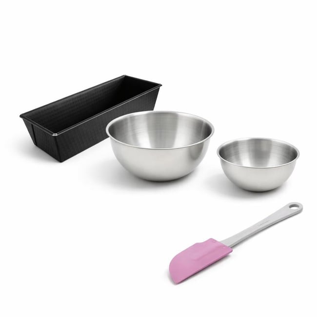 Set de 4 ustensiles de pâtisserie moule à gâteaux bol et spatule noir <span itemprop=