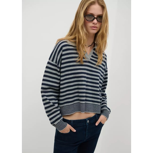 Pull col polo à rayures bleu marine foncé <span itemprop=