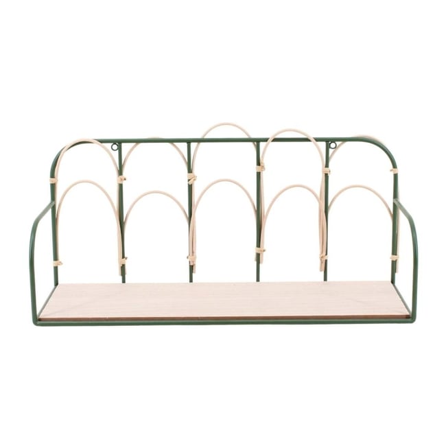 Etagère murale en rotin et métal 45cm Couleur vert <span itemprop=