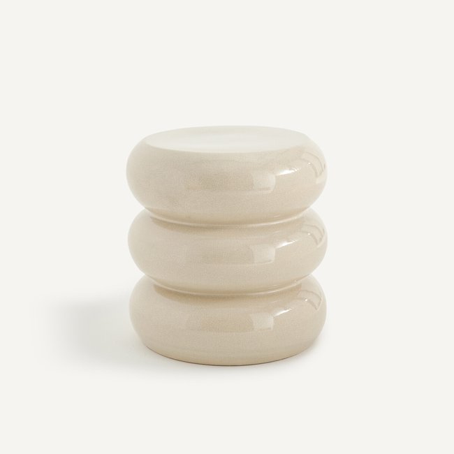 Bout de canapé en céramique craquelée, Belly Couleur beige sable <span itemprop=