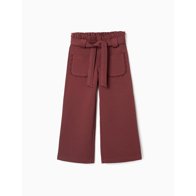 Pantalon à jambe large en maille milano avec ceinture marrón <span itemprop=