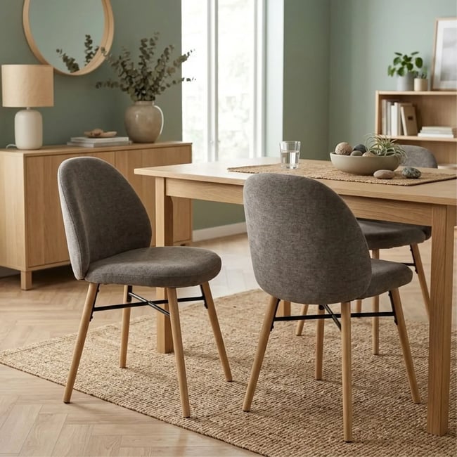 Chaise scandinave grise en tissu (lot de 2) - SYBILLE Couleur gris <span itemprop=
