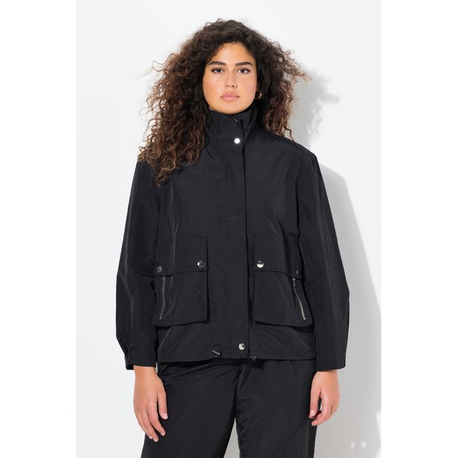 Veste esprit blouson, grandes poches noir <span itemprop=