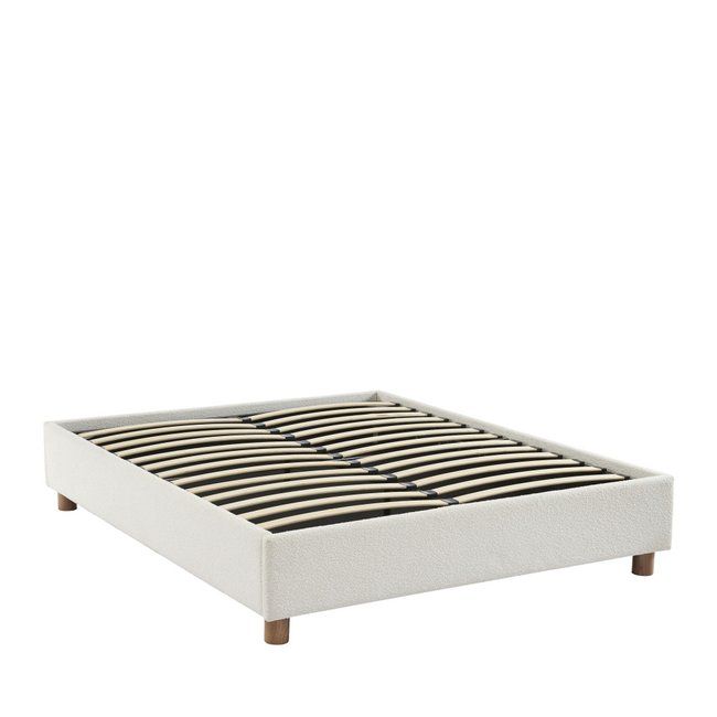Lit coffre en tissu bouclette 140x190cm- MILLO Couleur écru <span itemprop=