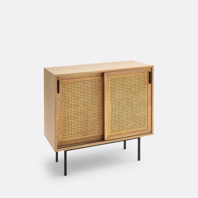 Waska Oak & Rattan Sliding Door Low Cabinet, natural/black, LA REDOUTE INTERIEURS