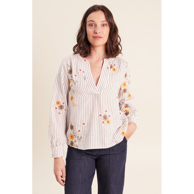Blouse col v manches longues vert <span itemprop=