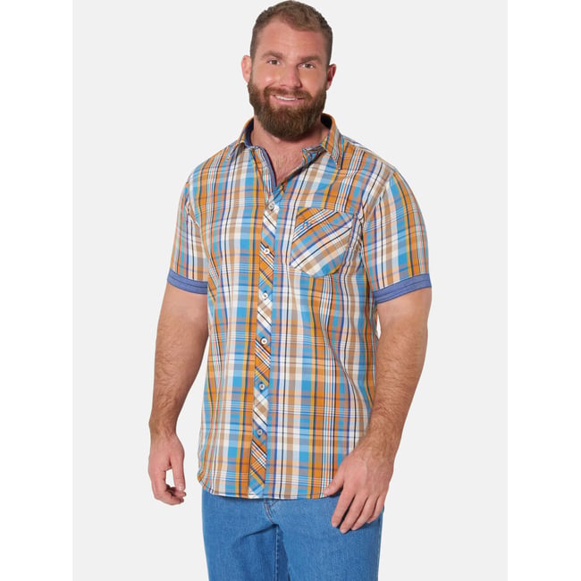 Chemise à manches courtes HILLAR orange à carreaux <span itemprop=