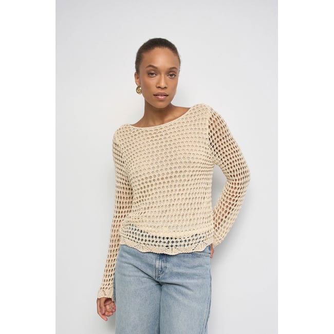 PULL EN MAILLE AVEC Fil textile beige <span itemprop=