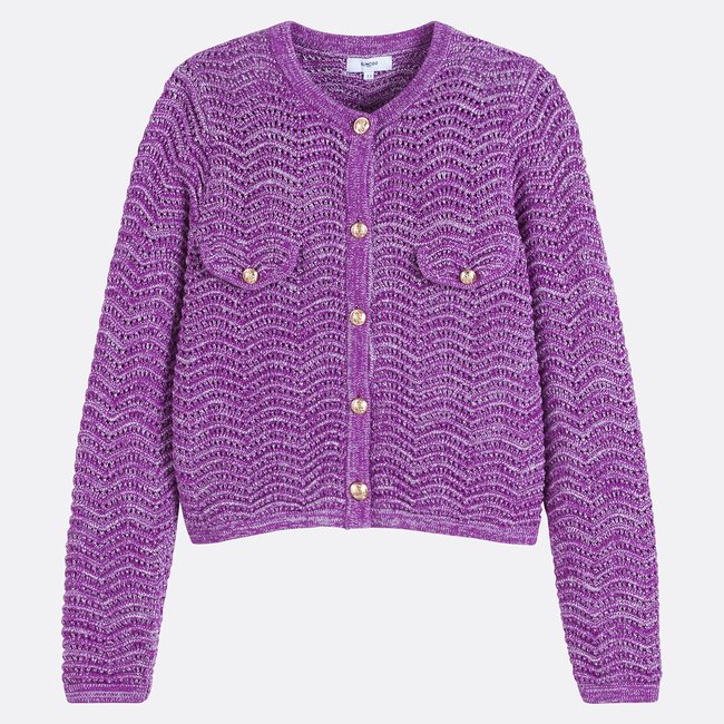 Long Sleeve Cardigan with Crew Neck, Giany, purple, SUNCOO