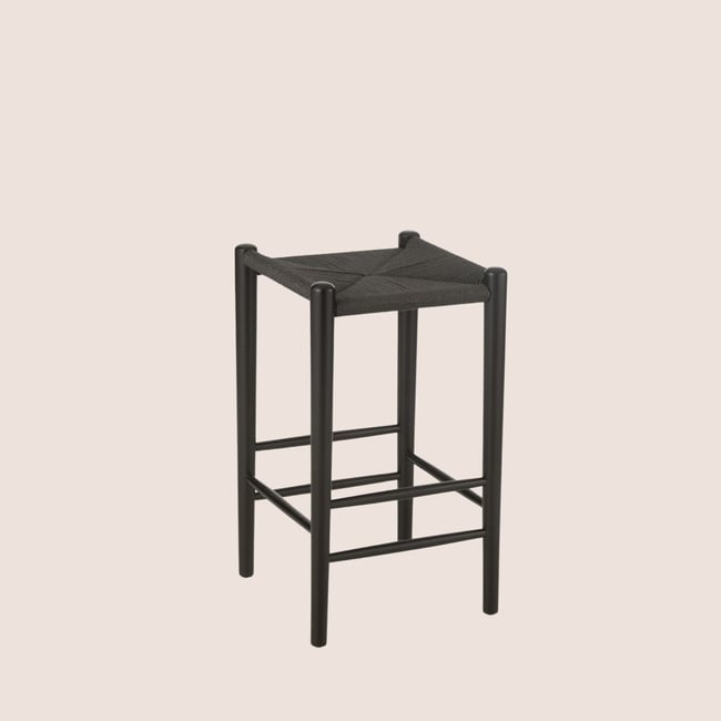 Tabouret de bar en corde et bois - LEO Couleur noir <span itemprop=